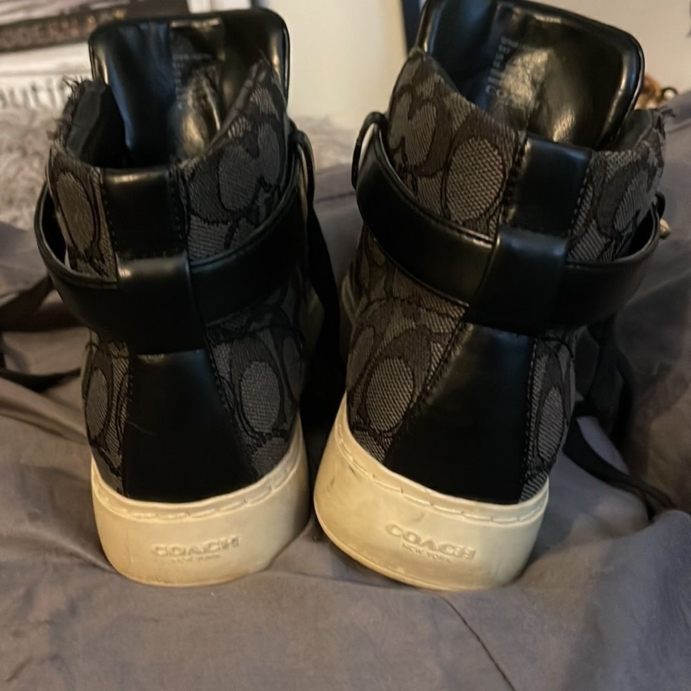 Coach Women's black grey Signature Ray Outline High Top Fashion Sneaker size 6B - Picture 5 of 10